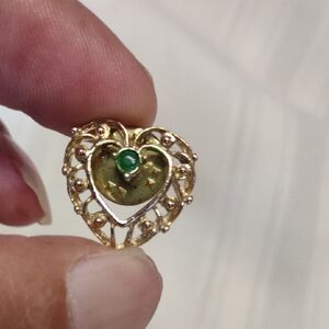 Gold Heart-Shaped Pendant with Green Gemstone